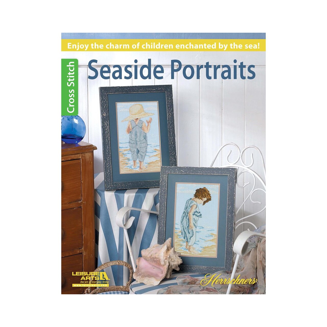 Leisure Arts Herrschners Seaside Portraits Cross Stitch Book - 2 Beach Scene Patterns of Children by the Sea - Counted Cross Stitch Charts 8 Pages, Softcover
